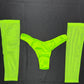 Neon Green Mesh Three-Piece Cheeky Thong/Sleeves Lingerie Outfit