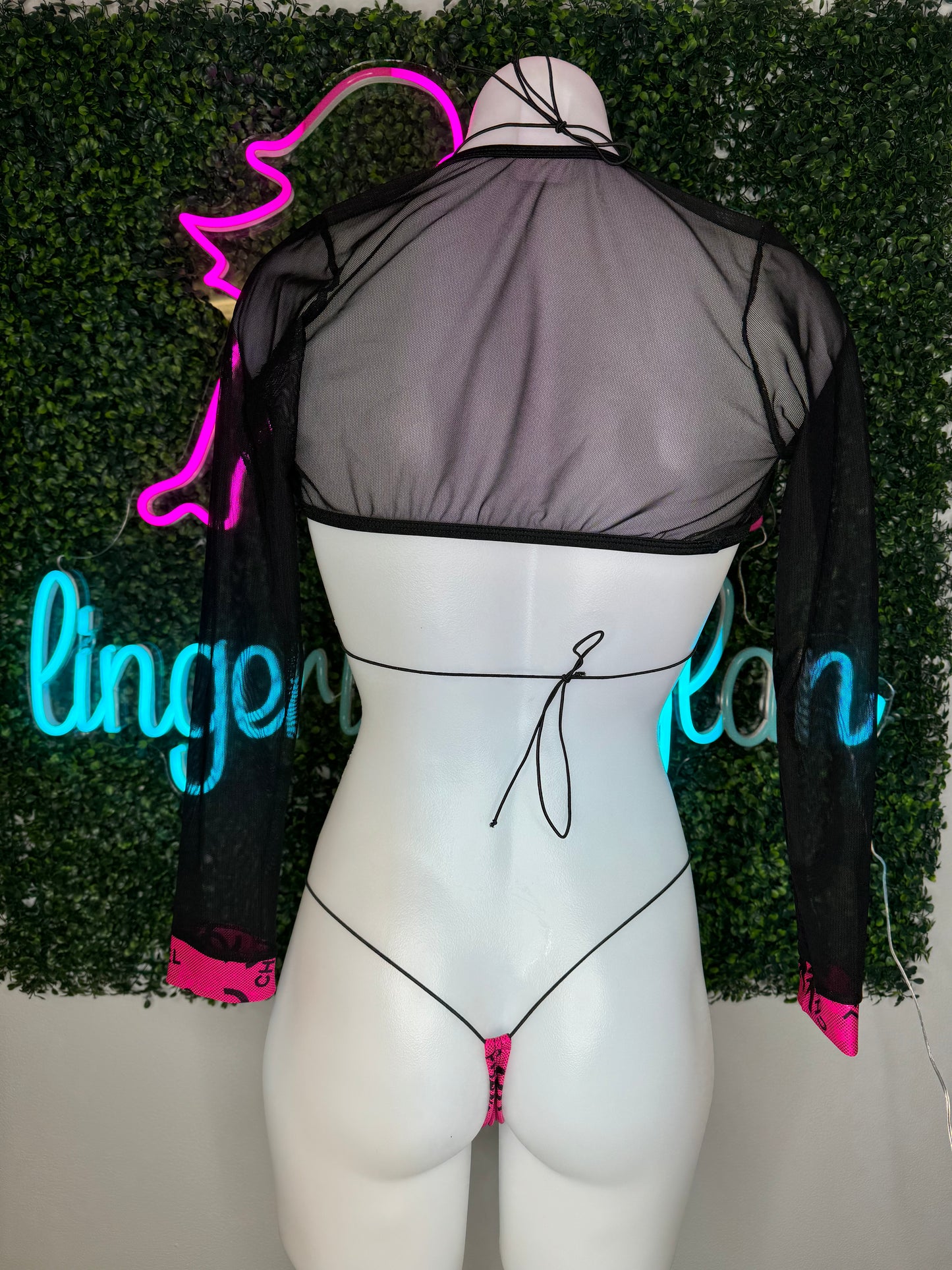 Holographic Hot Pink/Black Three-Piece Stripper Outfit