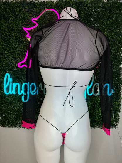 Holographic Hot Pink/Black Three-Piece Stripper Outfit