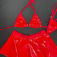 Red Latex Bikini Top/Skirt Two-Piece Lingerie Outfit