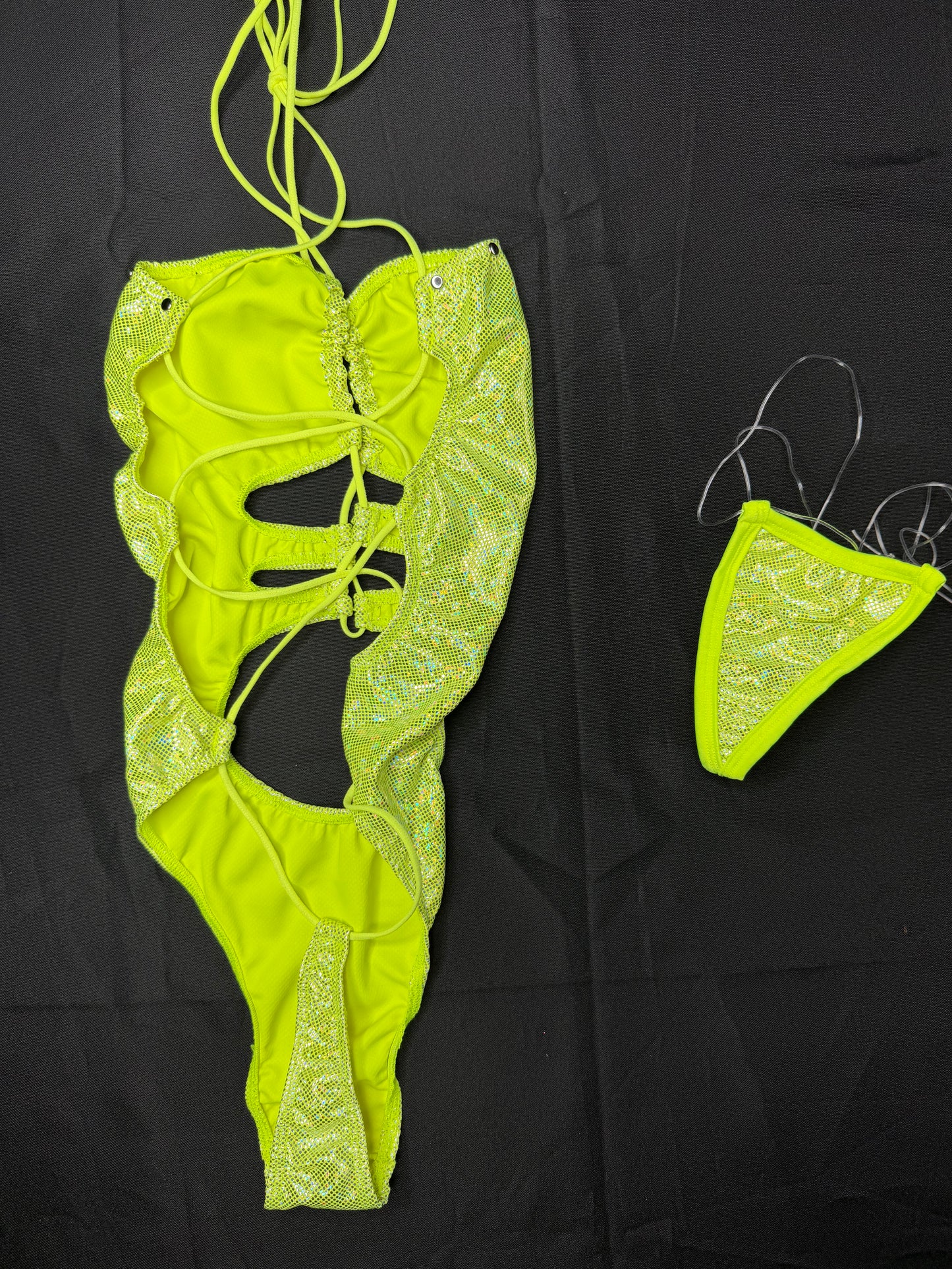 Metallic Yellow Spandex One-Piece Lingerie Outfit