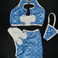 Metallic Baby Blue Two-Piece Silicone String Laced Lingerie Outfit
