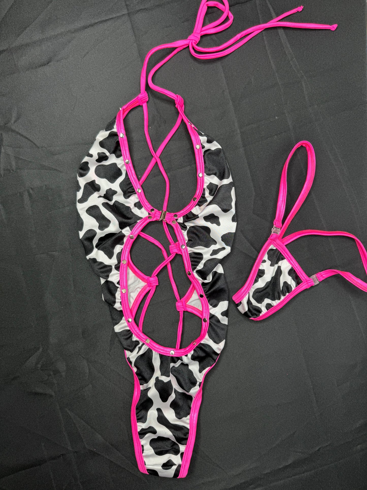 Hot Pink/Cow Print Spandex One-Piece Lingerie Outfit