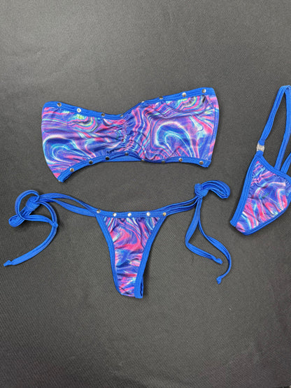 Cosmic Purple/Royal Blue Spandex Tube Top/Side-Tie Bikini Bottoms Lingerie Outfit