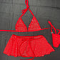 Red Sparkle Mesh Bikini Top/Skirt Two-Piece Lingerie Outfit