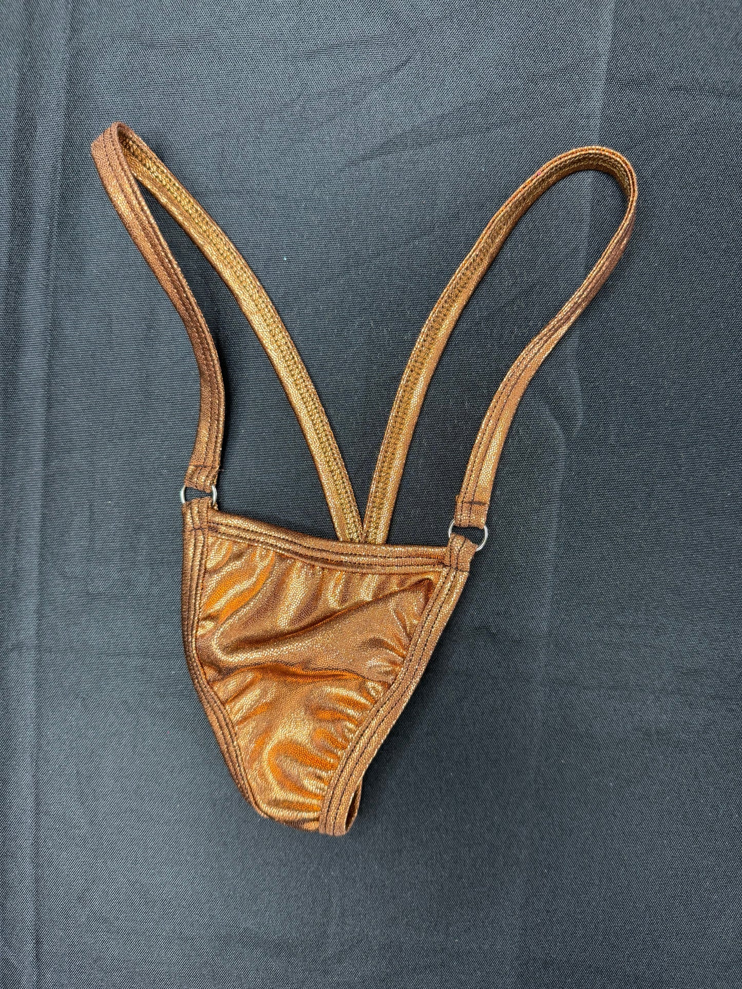 Metallic Bronze/Copper Spandex with Dark Brown Fishnet Shorts Lingerie Outfit