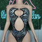 Silver Stripes Spandex One-Piece Lingerie Outfit