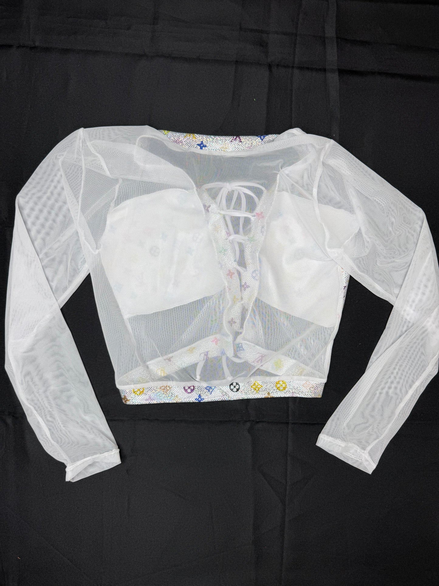White Mesh/White Designer Spandex Two-Piece Lingerie Outfit