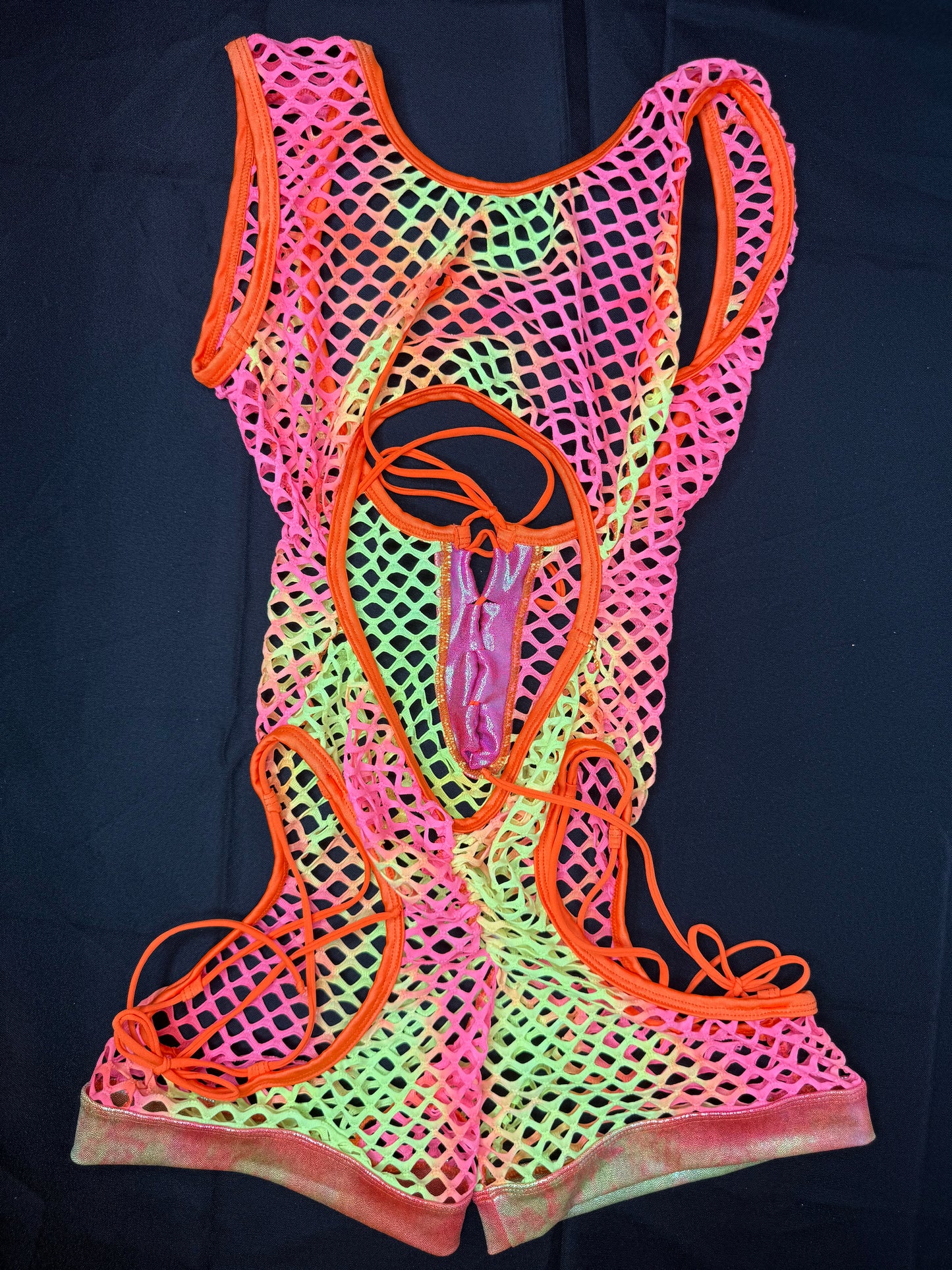 Ombré Spandex Fishnet One-Piece Lingerie Outfit