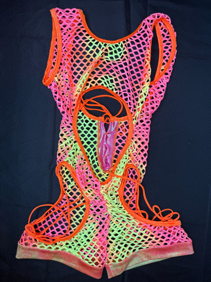 Ombré Spandex Fishnet One-Piece Lingerie Outfit