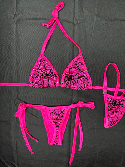 Hot Pink Two-Piece Side-Tie Bikini Lingerie Outfit