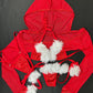 Red Mesh/Metallic Spandex Three-Piece Christmas Hoodie Bikini Lingerie Outfit