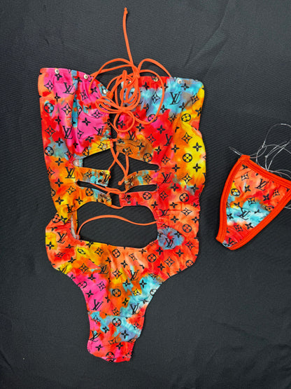 Designer Tie-Dye One-Piece Lingerie Outfit