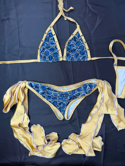 Designer Velvet/Tan Spandex Two-Piece Bikini Lingerie Outfit