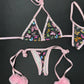 Metallic Baby Pink/Mushroom Print Spandex Two-Piece Lingerie Outfit