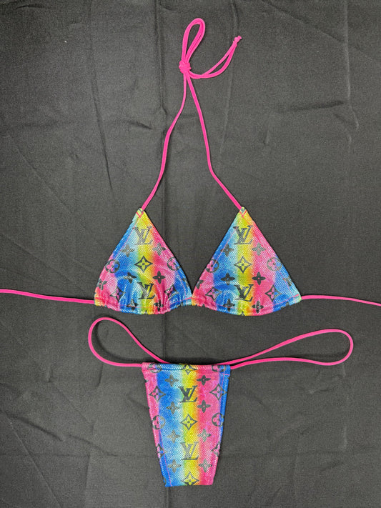Metallic Rainbow Two-Piece Micro Lingerie Outfit