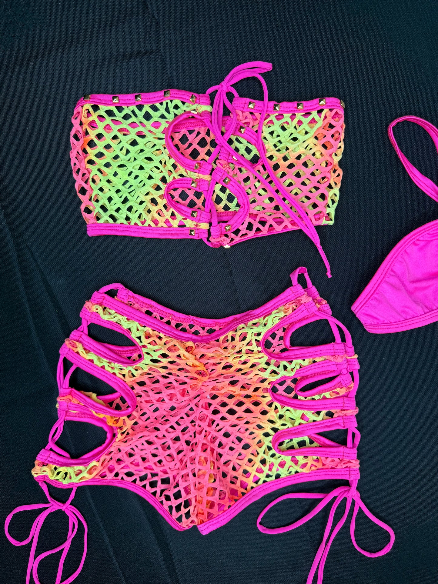 Ombré Fishnet Tube Top/Shorts Two-Piece Lingerie Outfit