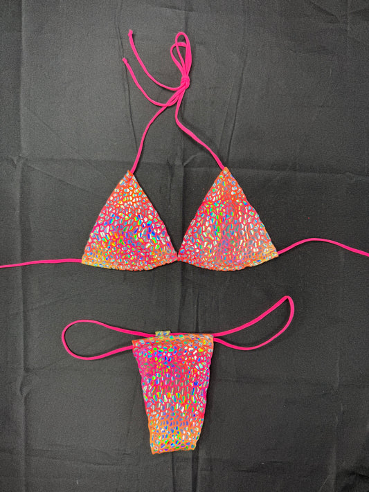 Rainbow Two-Piece Micro Bikini Lingerie Outfit