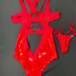 Red Latex One-Piece Leotard Lingerie Outfit