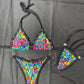 Rainbow Designer/Black Spandex Two-Piece Lingerie Outfit