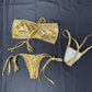 Gold Spandex Tube-Top Side Tie Bikini Lingerie Outfit