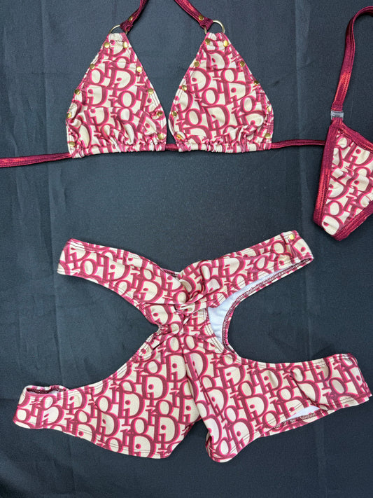 Metallic Red/Designer Red Two-Piece Shorts Lingerie Outfit