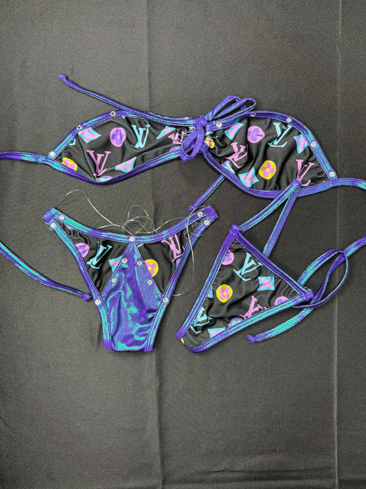 Black/Metallic Purple Two-Piece Stripper Outfit