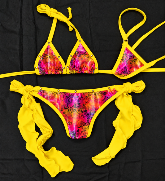Yellow/Snake Skin Two-Piece Bikini Lingerie Outfit