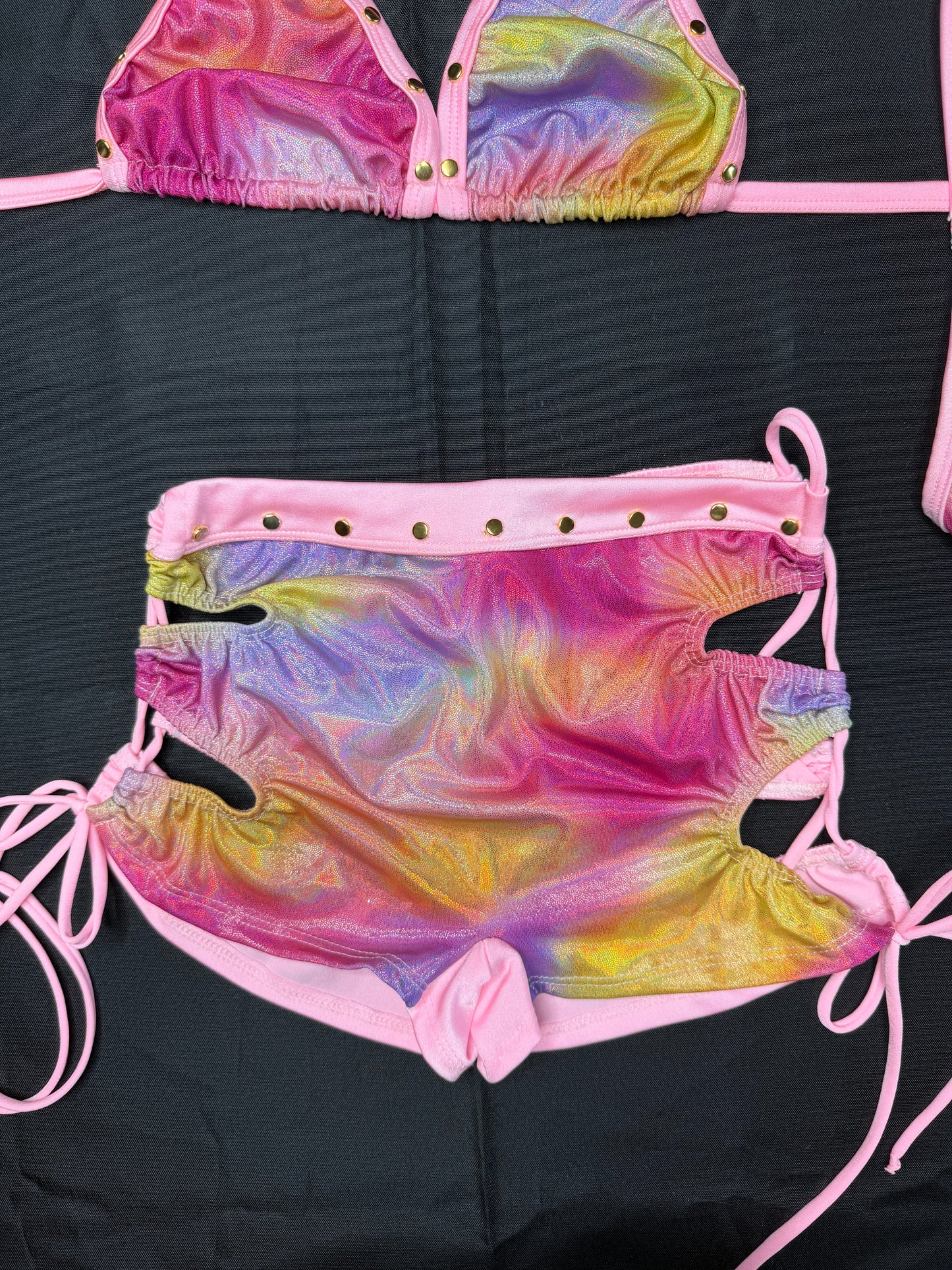 Baby Pink Holographic Multi Color Two-Piece Lingerie Outfit