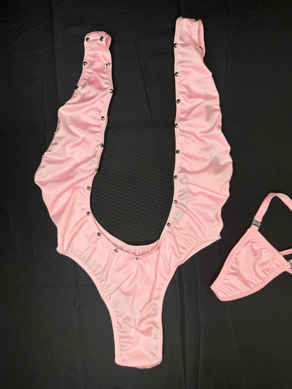 Baby Pink One-Piece Sling-Shot One-Piece Lingerie Outfit