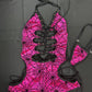 Metallic Pink Spider Web One-Piece Romper Lingerie