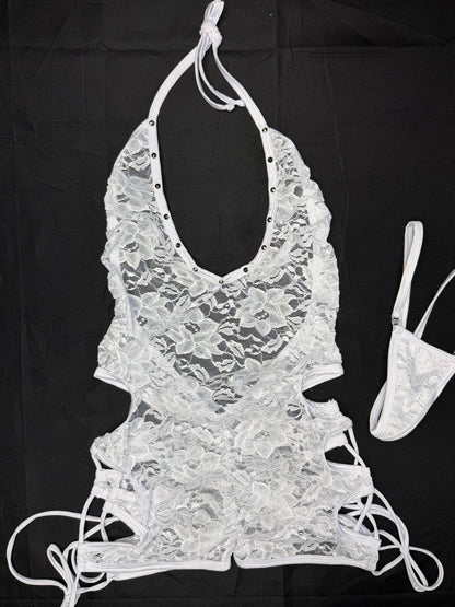 White Lace One-Piece Lingerie Outfit