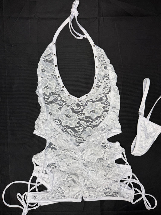 White Lace One-Piece Lingerie Outfit