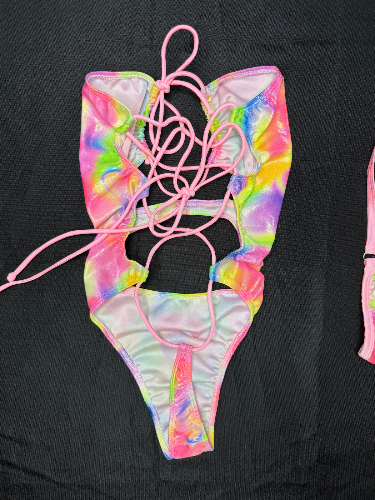 Baby Pink/Rainbow Spandex One-Piece Lingerie Outfit
