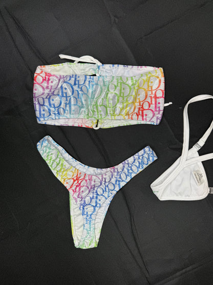 Rainbow Tube Top Cheeky Thong Two-Piece Lingerie Outfit