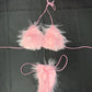 Baby Pink Fur 4-Piece Bikini Top/Thong Wrist & Armlet Lingerie Outfit