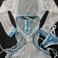White Fishnet Long Sleeve Romper & Metallic Baby Blue Bikini