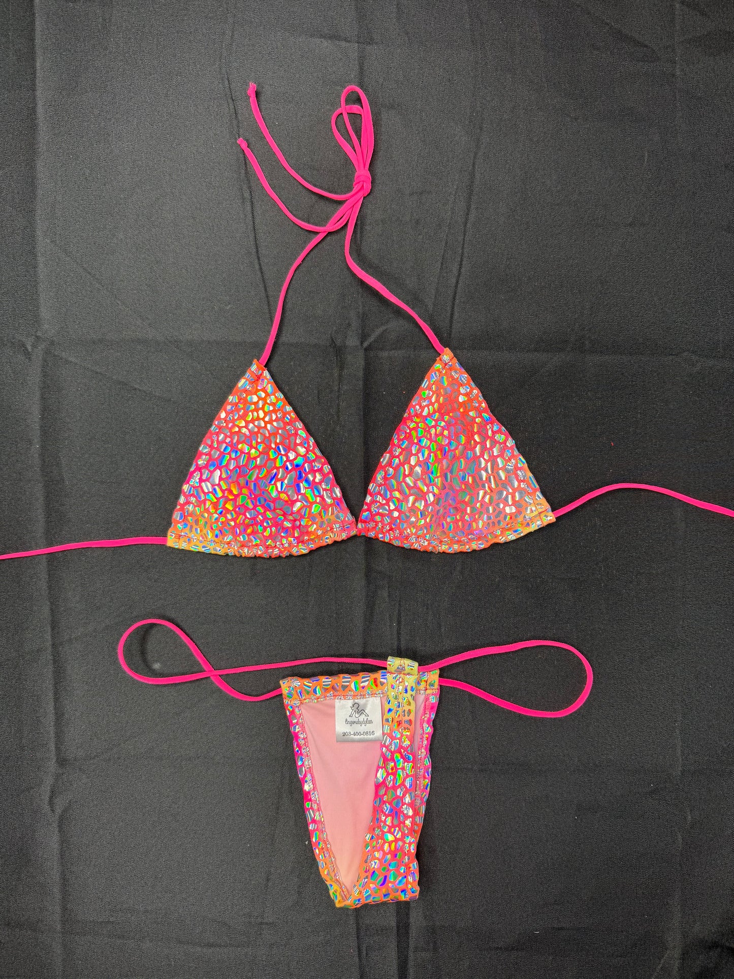 Rainbow Two-Piece Micro Bikini Lingerie Outfit