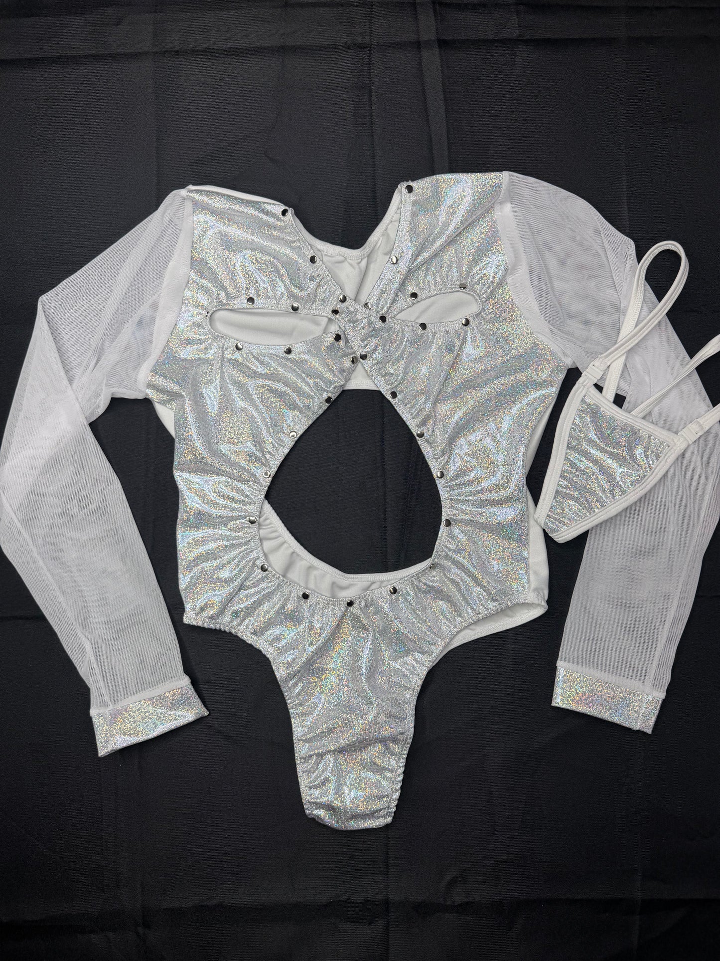 Silver/White Spandex One-Piece Leotard Outfit