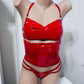 Red Latex Three-Piece Valentine’s Day Stripper Outfit