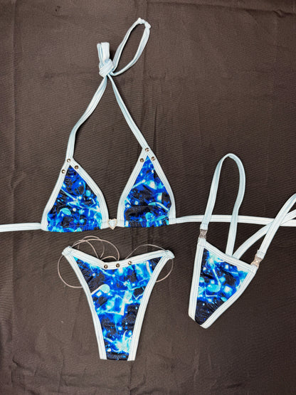 Baby Blue/Blue Leopard Spandex Two-Piece Bikini Lingerie Outfit