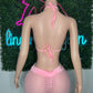 Metallic Hot Pink/Cyan Ombré Fishnet Spandex Shorts/Bikini Top Two-Piece Lingerie Outfit