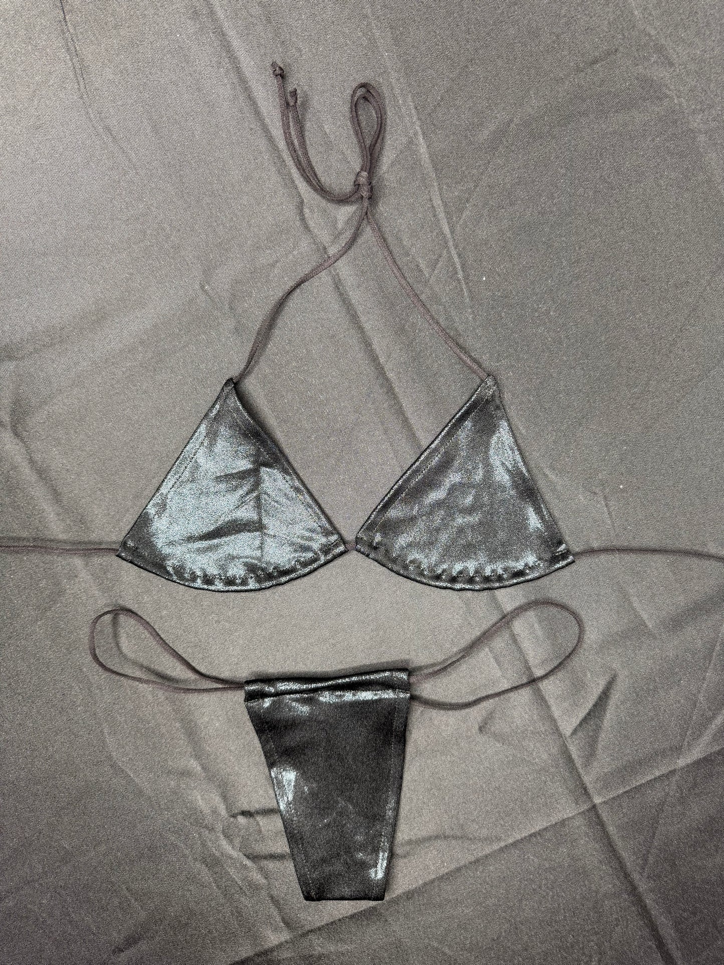 Metallic Black Spandex Micro Bikini Lingerie Outfit