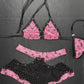 Holographic Pink/Black Fishnet Spandex Two-Piece Lingerie Outfit