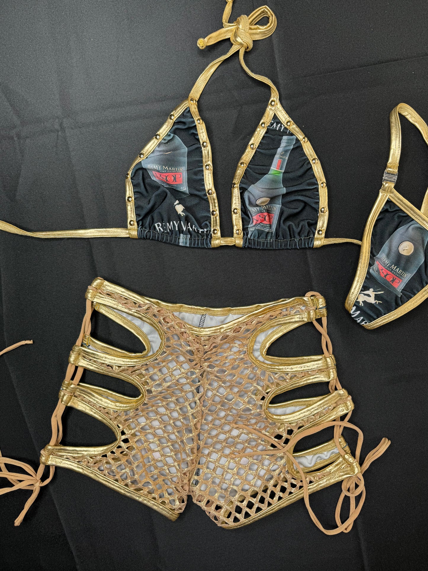 Black/Gold Remy Two-Piece Shorts Lingerie Outfit