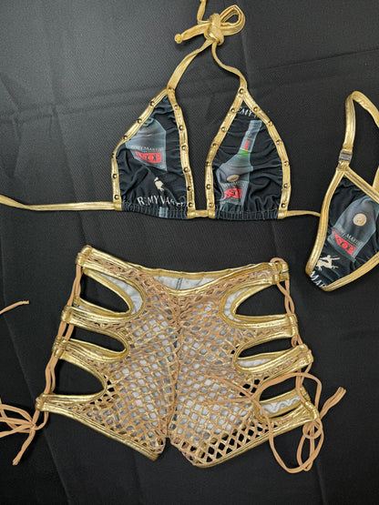 Black/Gold Remy Two-Piece Shorts Lingerie Outfit