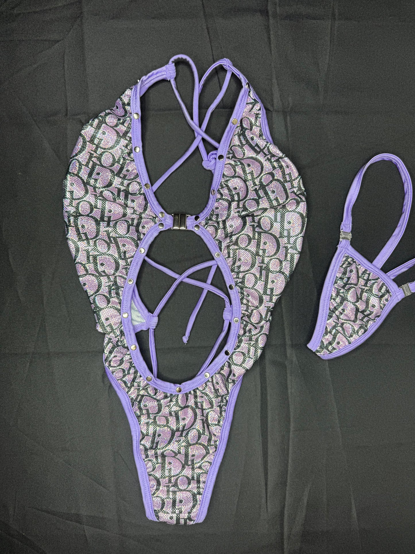 Holographic Designer Lavender One-Piece Lingerie Outfit