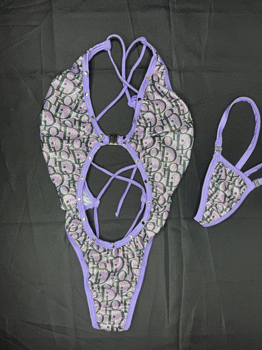 Holographic Designer Lavender One-Piece Lingerie Outfit