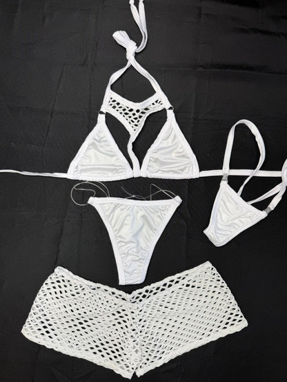 White Spandex Bikini/Shorts Lingerie Outfit