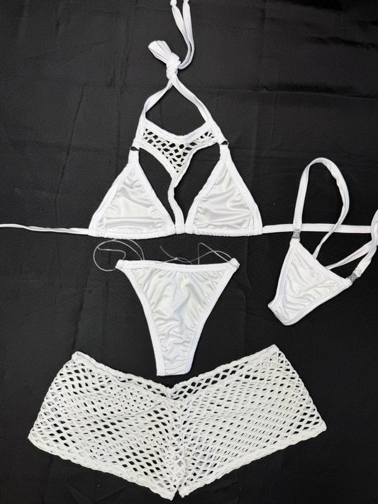 White Spandex Bikini/Shorts Lingerie Outfit